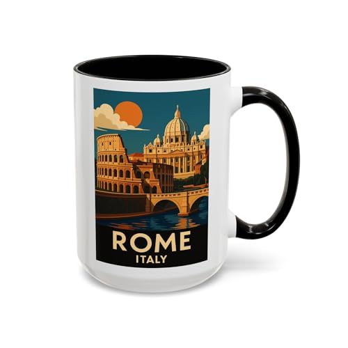 Taza de cerámica negro 15oz diseño vintage Roma miniatura 1
