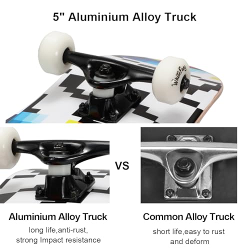 Image of WhiteFang Skateboards for Beginners, Complete Skateboard 31 x 7.88, 7 Layer Canadian Maple Double Kick Concave Standard and Tricks Skateboards for Kids and Beginners