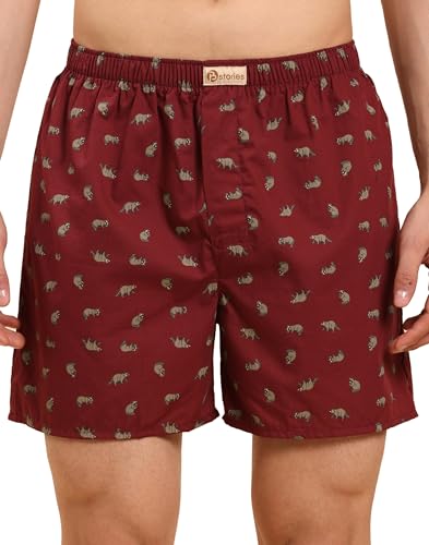 Image of B STORIES Bstories Men's Cotton Printed Boxer Shorts | Soft & Breathable Woven Cotton | Elastic Waist | Regular Fit | Comfortable Lounge & Sleepwear