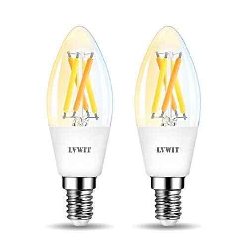 LVWIT LVWIT E14 WiFi Smart LED dimmbar, 4.5W erstetz 40W, 470lm, warmweiß zu kaltweiß, via Alexa/Echo/Google Assistant/TUYA APP steuerbar, Antike Filament Kerze C35 (2er Pack)