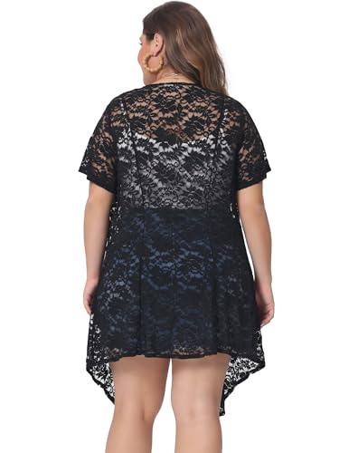 Image of Agnes Orinda Plus Size Lace Crochet Cardigan for Women Open Front Short Sleeves Sheer Cover Up Jacket