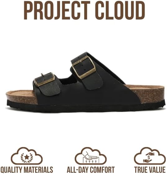 Project Cloud 100% Genuine Leather Flat Sandals For Women 2026 Cork Footbed Womens Sandals with Memory Foam and arch support Vacation Essentials Slides for Women Footwear (Venita) - Image 4