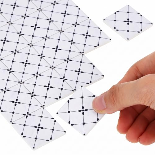 NUOBESTY 60 Pack Dollhouse Flooring 1:12 Scale, Interlocking Miniature Wood Floor Tiles with Adhesive Dots, Black & White Geometric Pattern DIY Building Supplies for Diorama Decor