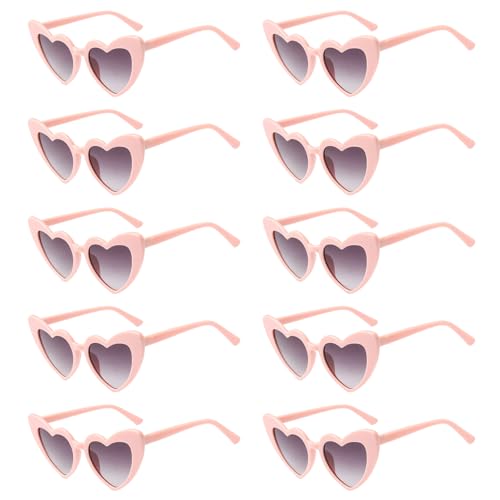 BPTZYLN 10 Pairs Pink Heart Sunglasses Retro Style Womens Sunglasses with UV Protection