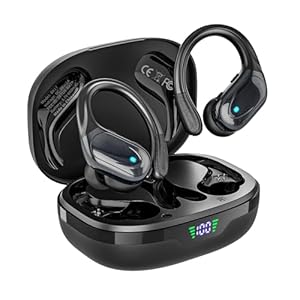 Wireless Earbuds, Sports Bluetooth Headphones, Ear Buds with 80hr Playtime, Noise Canceling, LED Power Display, IPX7 Waterproof Earphones for Workout/Running Black