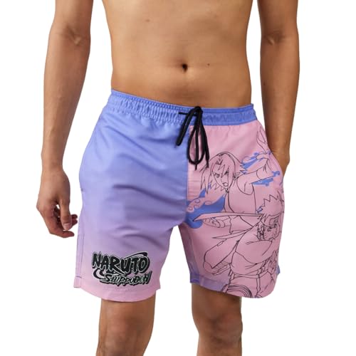 Naruto Sakura & Naruto Line Art Men's Purple & Pink Ombre Board Shorts2