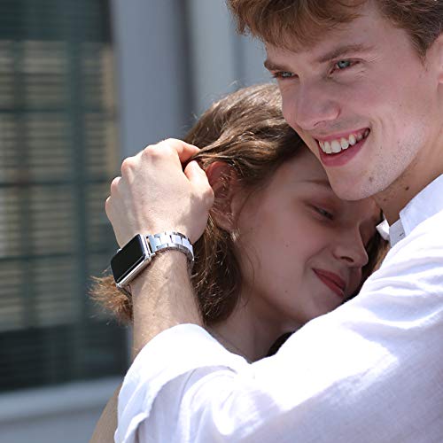 Wearlizer Silver Compatible With Apple Watch Band 38Mm 40Mm 41Mm For Iwatch Se Fashion Womens Mens Stainless Steel Strap White Resin Wristband Replacement Bracelet Metal Series Se 8 7 6 5 4 3 2 1 #TOP4