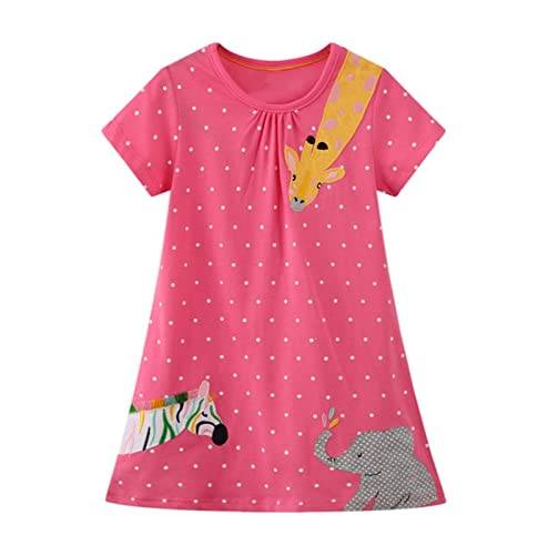 Image of HILEELANG Toddler Girl Cotton Casual Dress Summer Short Sleeve Basic Tunic Playwear Shirt Dresses