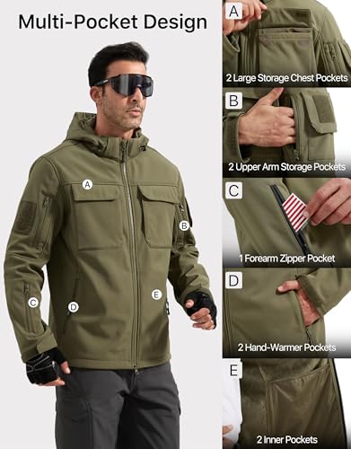 Image of FREE SOLDIER Men's Waterproof Softshell Jacket Fleece Lined Outdoor Jacket Tactical Military Hoodie Windbreaker