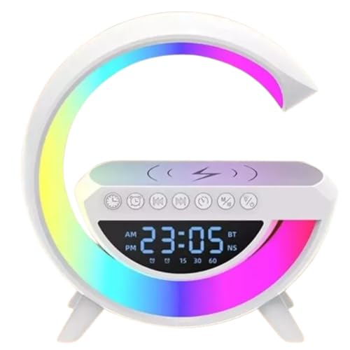 G Speaker Luminária de Mesa Rgb Caixa De Som Carregador Por Indução Despertador Rádio Relógio