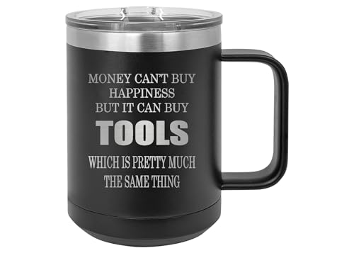 Rogue River Tactical Funny Money Happiness Tools Mechanic Heavy Duty Stainless Steel Black Coffee Mug Tumbler With Lid Novelty Cup Great Gift Idea For Dad Men Hunter