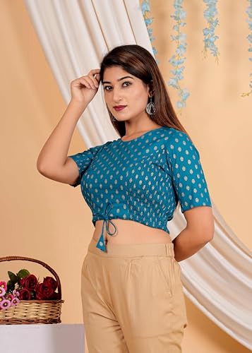 Image of Yash Gallery Women's Cotton Zig-Zag Printed Regular Regular Fit Short Sleeve Blouse