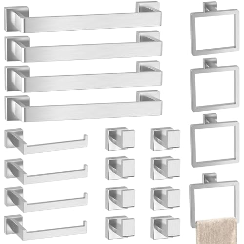 Image of 20-Pieces Brushed Nickel Bathroom Accessories Set, 16 Inch Towel Bar Set | Stainless Steel, Towel Ring, Toilet Paper Holder, Robe Hooks, Towel Racks for Bathroom Wall Mounted, Bathroom Hardware Set