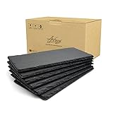 Luxury Slate Plates 10x5 In（25x12cm）6pc Natural Stone Rock Black Cutting Board Cheese Board,Charcuterie Boards for Cheese,Sushi mat,Pastry,bread,Snack board and Meat Set (Plates ,Board Set of 6Pcs)