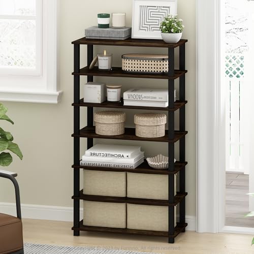 Image of Furinno Turn-N-Tube Storage Shelves Set of 2, 4-Tier Stackable Standing Shelf, Open Corner Shelf, for Organization and Storage, Living Room, Garage, Home Office, Amber Pine
