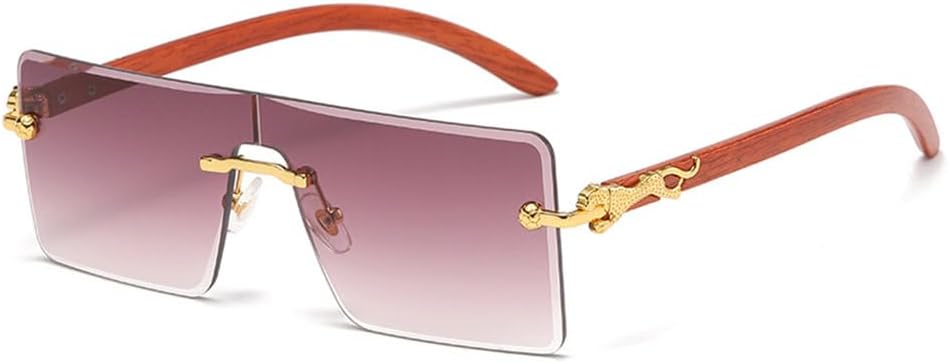 One-Piece Frame Sunglasses Frameless Imitation Wood Grain Mirror Leg Personality Fashion Sunglasses