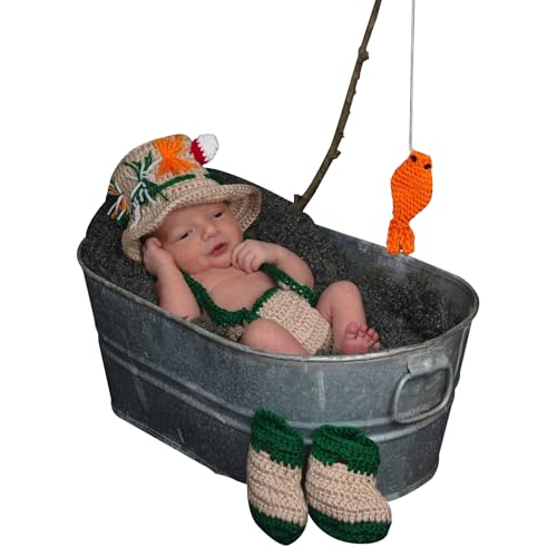 Jastore Newborn Photography Props Outfits Boy Baby Crochet Knitted Fisherman Hat Photoshoot Baby Photo Props Costume
