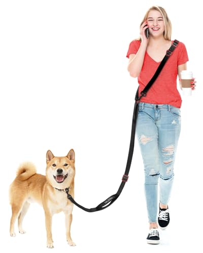 Freihändige Hundeleine für alle Formen, 2-3 m, doppelt verstellbare Schnalle, Crossbody mit gepolstertem Griff, für 1 oder 2 mittelgroße/große Hunde, 8-50 kg, Schwarz