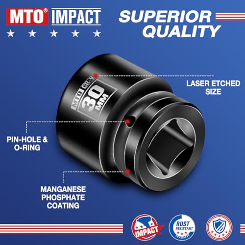 Image of MTO 1 /2 inch Drive 30mm Shallow Impact Socket, 6-Point Metric Socket for Automotive Maintaince, CR-V Steel Meets ANSI Standards