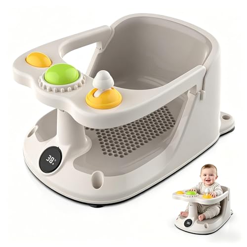 Baby Bath Seat, 6 Months & Up Anti-Slip Baby Bathtub Seat for Sitting Up Infants, Powerful Suction Cups Shower Chair with Rinse Cup, Soft Comfortable Back Support, Safety Infant Bath Tub Accessories