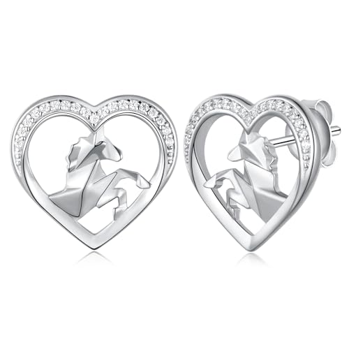 Boucles d'oreilles cheval origami cœur en argent 925 pour femme