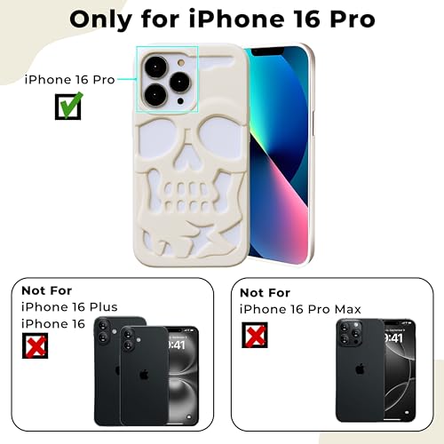 Image of Kraptick Polycarbonate iPhone 16 Pro Case - Skull Face Design Mobile Cover, Stylish & Durable Phone Cover, Lightweight Protective Fit for Apple iPhone 16 Pro -(Cream White)