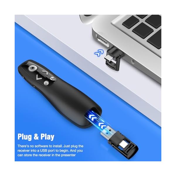 Presentation Clicker Wireless Presenter Remote for PowerPoint, Powerpoint Clicker with Volume Control PowerPoint Slide Advancer for Mac, Computer, Laptop-E600