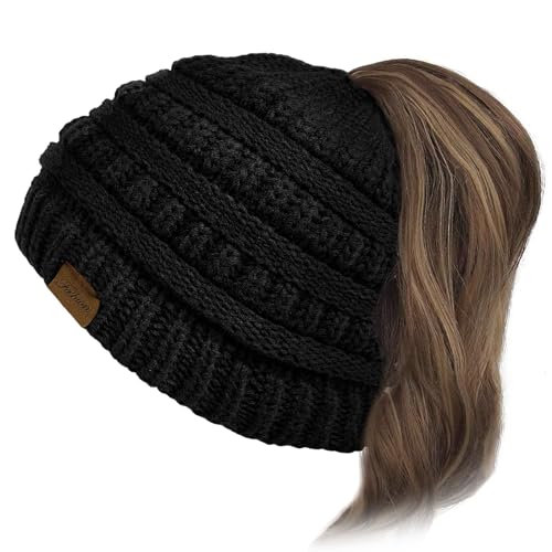Image of Beanie with Ponytail Hole - Womens Beanie Winter Hat, Ponytail Hat