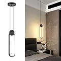 PINDODO Modern Pendant Lights 2 Pack, Black LED Pendant Light 3000K Dimmable, Adjustable Height Oval Pendant Light Fixtures for Kitchen Island Bedroom Bathroom