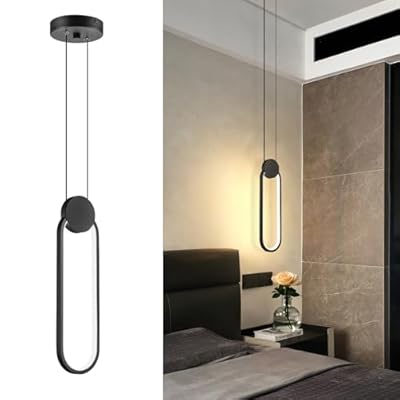 PINDODO Modern Pendant Lights 2 Pack, Black LED Pendant Light 3000K Dimmable, Adjustable Height Oval Pendant Light Fixtures for Kitchen Island Bedroom Bathroom