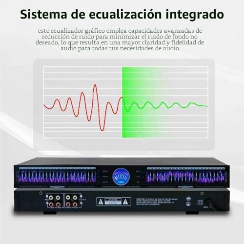 Ecualizador gráfico digital, 22 bandas con 10 efectos preestablecidos, ajuste independiente bajo/medio/agudos, ideal para estudio de grabación, bar, escenario