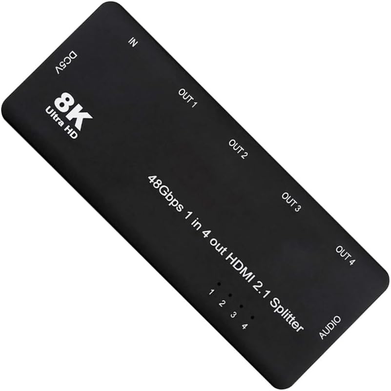 Xiwai HDMI Splitter 1-IN-4-OUT 8K 60hz Ultra-HD Converter Box Compatible 2.1 Switch 48Gbps UHD Hub Support Mirror HDCP SST Extended 4K@120hz 3.5mm Audio