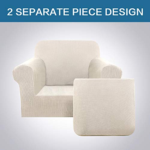 H.versailtex 2 Piece Couch Cover Stretch Stylish Chair Cover Furniture Cover/Protector Featuring Jacquard Textured Twill Fabric, High Spandex Slipcover Machine Washable(Chair, Natural) #TOP1