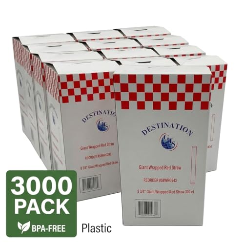 3000 Pitillos Plásticos Rojos Jumbo 22.23 cm miniatura 3