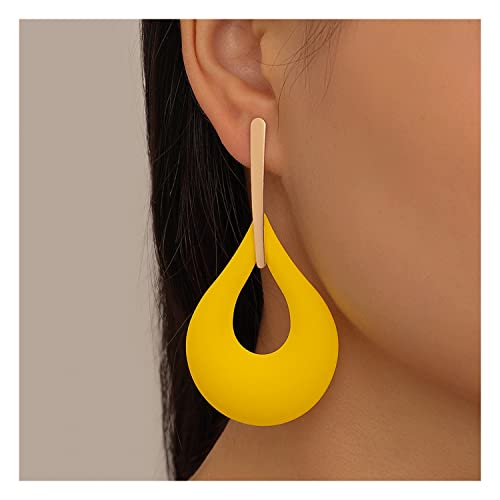 Long Petal Drop Earrings Hollow Water Drop Earrings Minimalist Oval Flower Earring Birthday Anniversary Jewelry Gift For Women Girls (Yellow) #TOP2