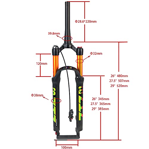 Ztz Mtb Fork Mountain Bike Suspension Fork26/27.5/29 Travel 120Mm Mtb Air Suspension Fork, Rebound Adjust 1 1/8 Tapered Tube Qr 9Mm Manual/Remote Lockout(Gold Tapered - Remote Lock, 27.5 Inch) #TOP1