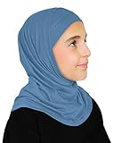 Little Girls Cotton Amira Hijab 2 piece for Muslim Kids Ages 5 & Under Easy Ready to Wear (Sky Blue)