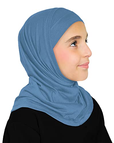 Image of Girls Hijab Muslim Kids Amira 2 piece Instant Head Scarf Easy Pull On Hood & Tube Cap