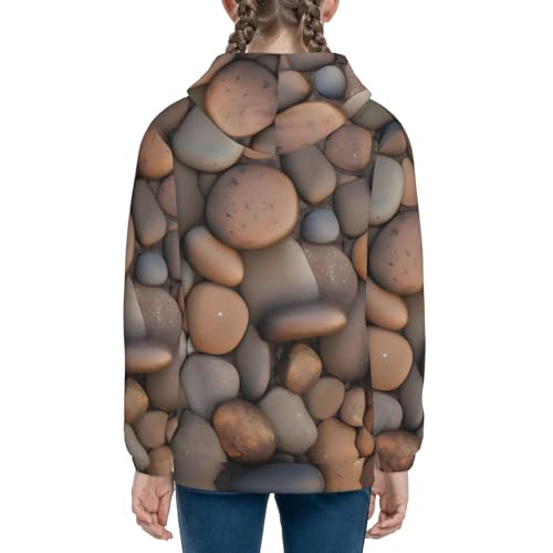 Medium Pebbles in the beach Print Girls Athletic Zip Up Hoodies,Sweatshirts with Pockets Long Sleeve Hooded Jackets, for 7-18 Y Black4