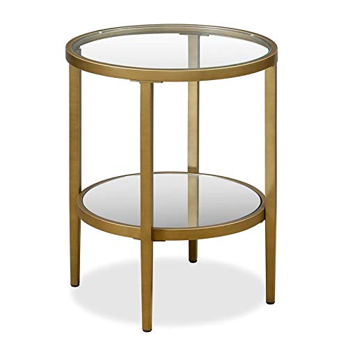 Pemberly Row Double Shelf Round Modern Metal Side Table In Brass #TOP28