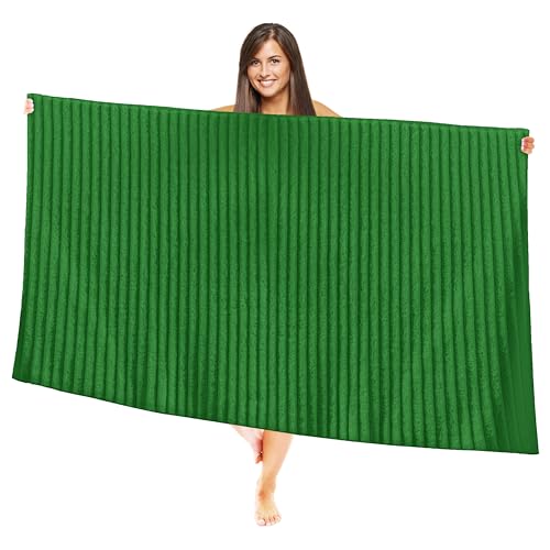 Image of Elegant Comfort 100% Turkish Cotton Corduroy Ribbed Luxury Jumbo Bath Towel Ultra Soft - 35 x 70 Inch - Luxury Spa Premium Hotel Quality Highly Absorbent and Quick Dry Large Bath Towel, Emerald Green