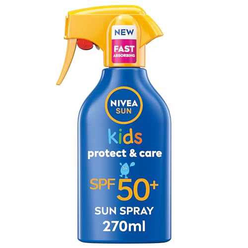 NIVEA SUN Kids Protect & Care SPF 50+ Trigger Spray (270ml), Water-Resistant Sunscreen Spray for Children, Sun Cream for Instant and Effective UVA/UVB Protection