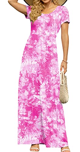 Image of DB MOON Womens 2026 Summer Maxi Dresses Casual Short Sleeve Empire Waist Spring Long Dress with Pockets
