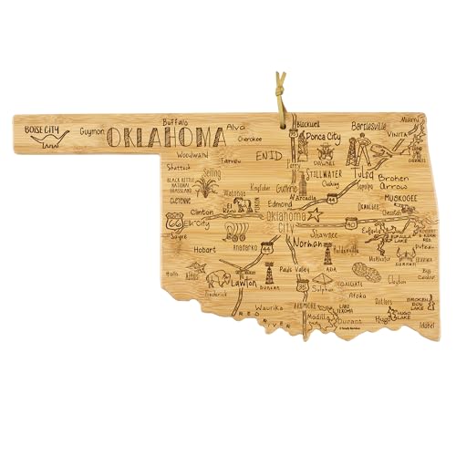Totally Bamboo Destination Oklahoma State Shaped Cutting Board, Charcuterie and Cheese Serving Board – Oklahoma Gift for Home Décor or Everyday Kitchen Use