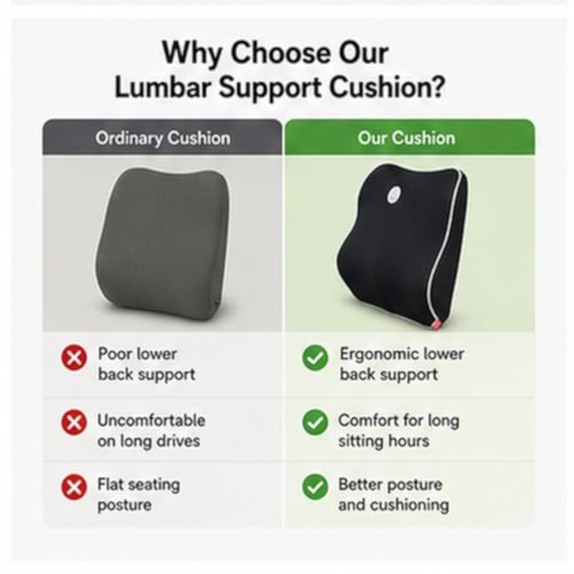 Car Seat Lumbar Support Cushion, Memory Foam Back Support