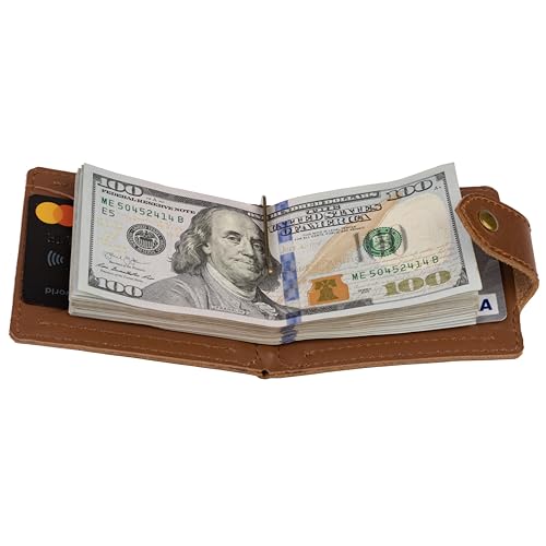 Mens Leather Wallet with Money Clip - ID Window or Coin Pocket - Slim Bifold RFID Blocking - Genuine Thin Minimalist - Gift Idea (Brown2)4