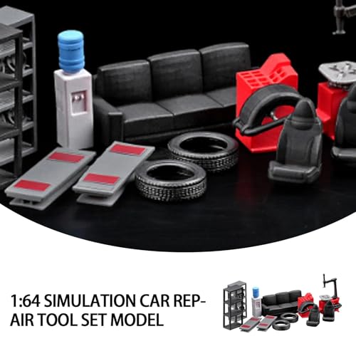 NUEIOVRW 1:64 Diorama Garage Accessories Model Set, Workshop Repair Tool Model Scene Props, 12pc Parking Lot Scene Maintenance Accessory, for 1:64 Diecast Model Car Display