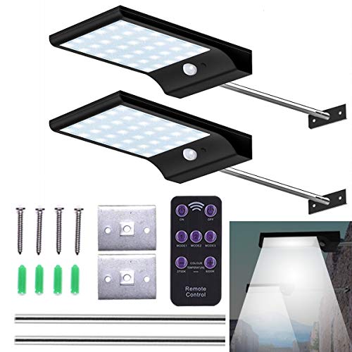 Lampes solaires bras lumière avec poteau montage, détecteur mouvement extérieur détecteur lumière sécurité éclairage étanche sans fil extérieur lumières d'inondation lumières murales activées Cover