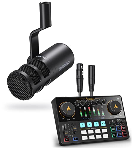 MAONO PD100 XLR Dynamic Microphone with AME2 Audio Interface-Podcast Equipment, All in One - Portable Podcast production Studio with premium mic preamp for Podcast Recording, Streaming, Youtube, DJ, P