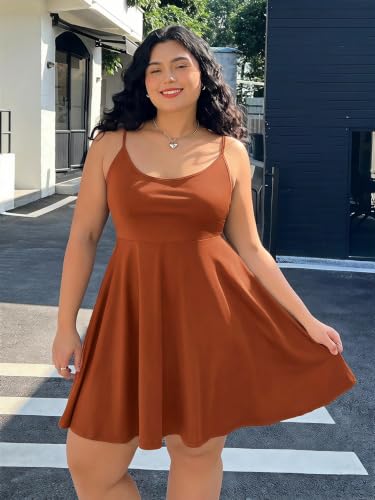 Image of WDIRARA Women's Plus Size Spaghetti Strap Sleeveless Flared Hem A Line Cami Dress